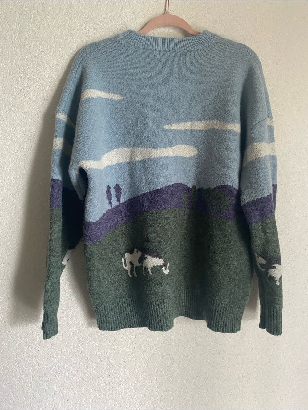 Scenic Prairie Cow Pattern Knit Sweater Size Large - Picture 5 of 6